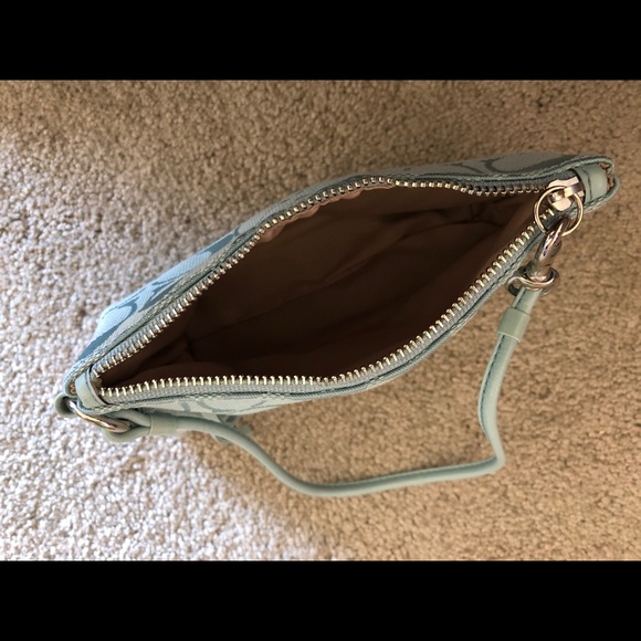 Pastel Blue Canvas Coach Logo Wristlet - Picture 4 of 4